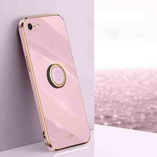 XINLI Straight Edge 6D Electroplate TPU Phone Case with Ring Holder For iPhone 6 / 6s(Cherry Purple)