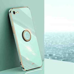 XINLI Straight 6D Plating Gold Edge TPU Shockproof Case with Ring Holder For iPhone 6 / 6s(Mint Green)