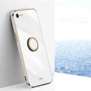 XINLI Straight 6D Plating Gold Edge TPU Shockproof Case with Ring Holder For iPhone 6 Plus / 6s Plus(White)