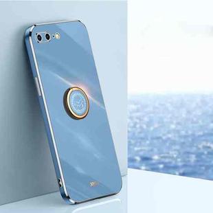 XINLI Straight 6D Plating Gold Edge TPU Shockproof Case with Ring Holder For iPhone 8 Plus / 7 Plus(Celestial Blue)