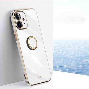 For iPhone 11 XINLI Straight Edge 6D Electroplate TPU Phone Case with Ring Holder (White)