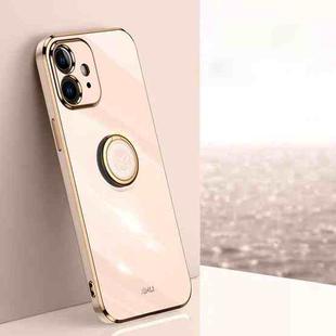 For iPhone 11 XINLI Straight 6D Plating Gold Edge TPU Shockproof Case with Ring Holder (Pink)