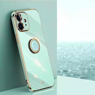 For iPhone 11 XINLI Straight 6D Plating Gold Edge TPU Shockproof Case with Ring Holder (Mint Green)