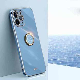 For iPhone 11 Pro XINLI Straight Edge 6D Electroplate TPU Phone Case with Ring Holder (Celestial Blue)