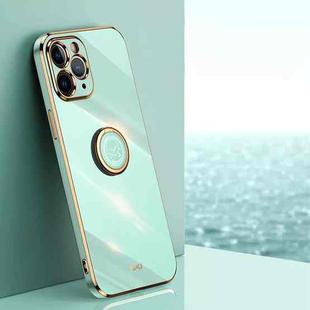 For iPhone 11 Pro Max XINLI Straight Edge 6D Electroplate TPU Phone Case with Ring Holder (Mint Green)