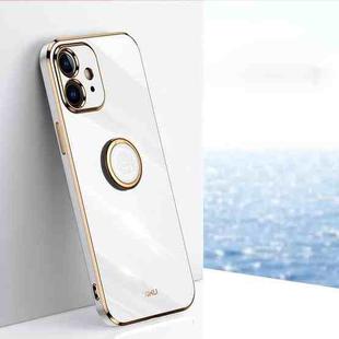 For iPhone 12 XINLI Straight 6D Plating Gold Edge TPU Shockproof Case with Ring Holder(White)