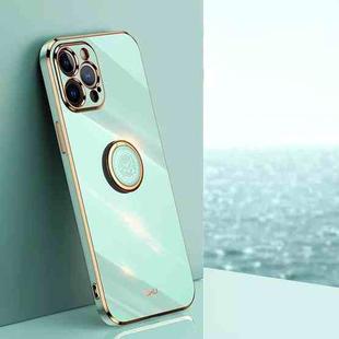 For iPhone 12 Pro XINLI Straight 6D Plating Gold Edge TPU Shockproof Case with Ring Holder(Mint Green)