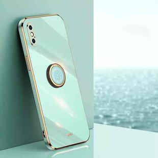 For iPhone X XINLI Straight 6D Plating Gold Edge TPU Shockproof Case with Ring Holder(Mint Green)