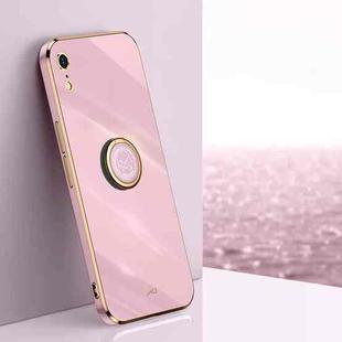 For iPhone XR XINLI Straight 6D Plating Gold Edge TPU Shockproof Case with Ring Holder(Cherry Purple)