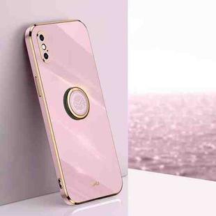 For iPhone XS Max XINLI Straight 6D Plating Gold Edge TPU Shockproof Case with Ring Holder(Cherry Purple)