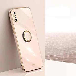 For iPhone XS Max XINLI Straight 6D Plating Gold Edge TPU Shockproof Case with Ring Holder(Pink)