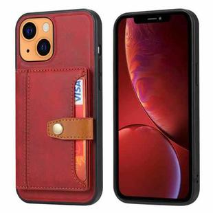 For iPhone 13 Calfskin Color Matching Shockproof TPU + PU Case with Holder & Card Slot(Red)