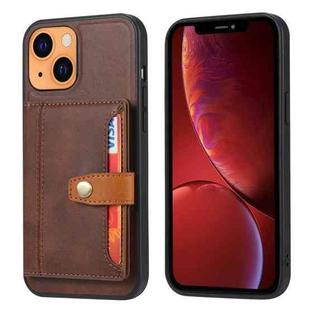 For iPhone 13 Calfskin Color Matching Shockproof TPU + PU Case with Holder & Card Slot(Brown)
