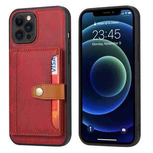 For iPhone 13 Pro Calfskin Color Matching Shockproof TPU + PU Case with Holder & Card Slot (Red)