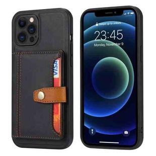 For iPhone 13 Pro Max Calfskin Color Matching Shockproof TPU + PU Case with Holder & Card Slot (Black)