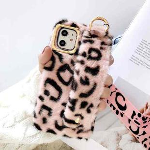 For iPhone 11 Pro Max Plush Phone Protect Case with Wrist Strap Sling(Pink Leopard)