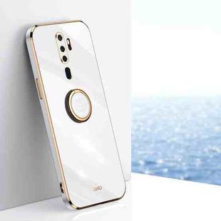 For OPPO A9 2020 / A11x XINLI Straight 6D Plating Gold Edge TPU Shockproof Case with Ring Holder(White)