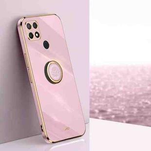 For OPPO A15 XINLI Straight 6D Plating Gold Edge TPU Shockproof Case with Ring Holder(Cherry Purple)