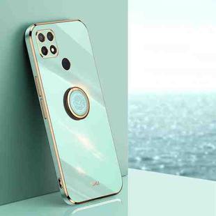 For OPPO A15 XINLI Straight 6D Plating Gold Edge TPU Shockproof Case with Ring Holder(Mint Green)