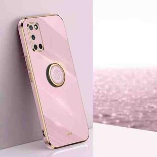 For OPPO A52 XINLI Straight 6D Plating Gold Edge TPU Shockproof Case with Ring Holder(Cherry Purple)