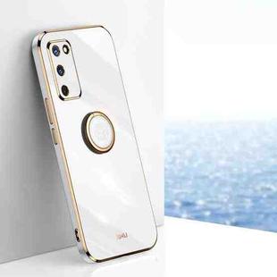 For OPPO A55 5G XINLI Straight 6D Plating Gold Edge TPU Shockproof Case with Ring Holder(White)