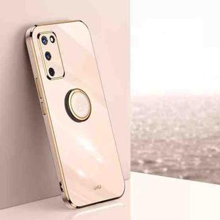 For OPPO A55 5G XINLI Straight 6D Plating Gold Edge TPU Shockproof Case with Ring Holder(Pink)