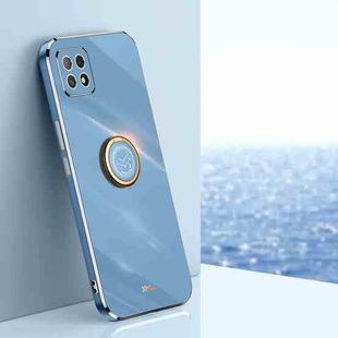 For OPPO A72 XINLI Straight 6D Plating Gold Edge TPU Shockproof Case with Ring Holder(Celestial Blue)