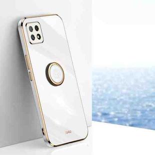For OPPO A72 XINLI Straight 6D Plating Gold Edge TPU Shockproof Case with Ring Holder(White)