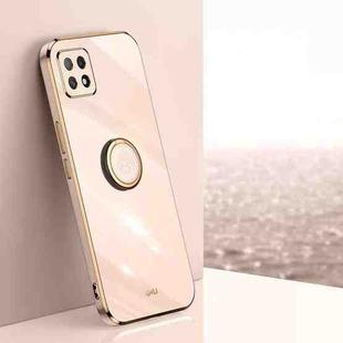 For OPPO A72 XINLI Straight 6D Plating Gold Edge TPU Shockproof Case with Ring Holder(Pink)