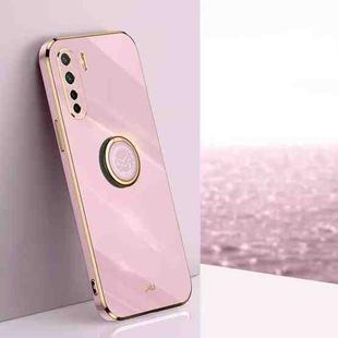 For OPPO A91 XINLI Straight 6D Plating Gold Edge TPU Shockproof Case with Ring Holder(Cherry Purple)