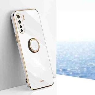 For OPPO A91 XINLI Straight 6D Plating Gold Edge TPU Shockproof Case with Ring Holder(White)