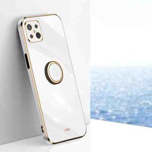 For OPPO A92s XINLI Straight 6D Plating Gold Edge TPU Shockproof Case with Ring Holder(White)