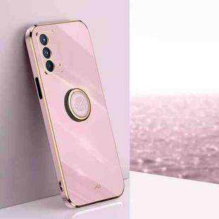 For OPPO A93 XINLI Straight 6D Plating Gold Edge TPU Shockproof Case with Ring Holder(Cherry Purple)
