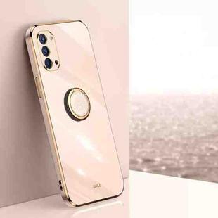 For OPPO Reno4 XINLI Straight 6D Plating Gold Edge TPU Shockproof Case with Ring Holder(Pink)