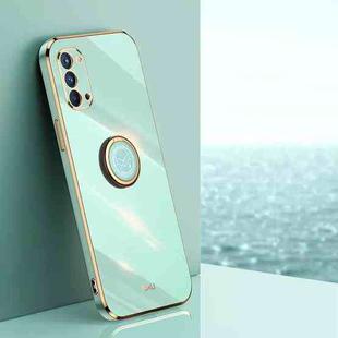 For OPPO Reno4 XINLI Straight 6D Plating Gold Edge TPU Shockproof Case with Ring Holder(Mint Green)
