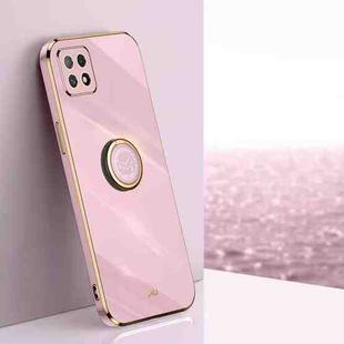 For OPPO Reno4 SE XINLI Straight 6D Plating Gold Edge TPU Shockproof Case with Ring Holder(Cherry Purple)