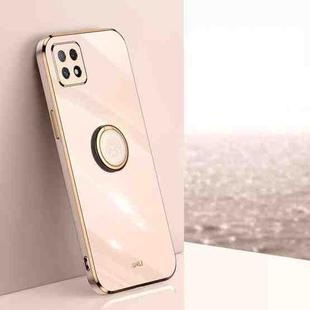 For OPPO Reno4 SE XINLI Straight 6D Plating Gold Edge TPU Shockproof Case with Ring Holder(Pink)