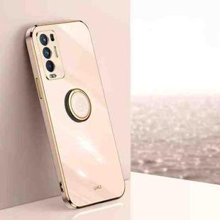 For OPPO Reno5 Pro+ XINLI Straight 6D Plating Gold Edge TPU Shockproof Case with Ring Holder(Pink)