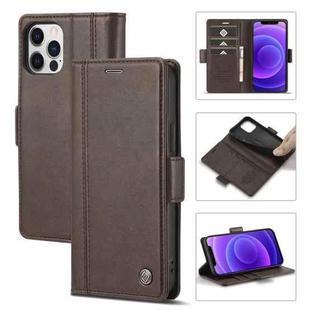 For iPhone 12 / 12 Pro LC.IMEEKE Magnetic Buckle PU + TPU Horizontal Flip Leather Case with Holder & Card Slots & Wallet(Coffee)