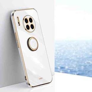 For Huawei Mate 30 XINLI Straight 6D Plating Gold Edge TPU Shockproof Case with Ring Holder(White)