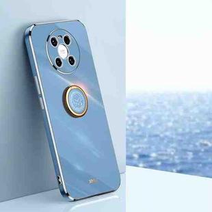 For Huawei Mate 40 XINLI Straight 6D Plating Gold Edge TPU Shockproof Case with Ring Holder(Celestial Blue)