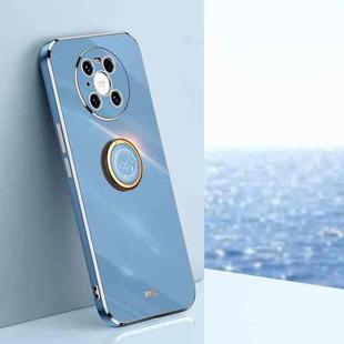 For Huawei Mate 40 Pro XINLI Straight 6D Plating Gold Edge TPU Shockproof Case with Ring Holder(Celestial Blue)