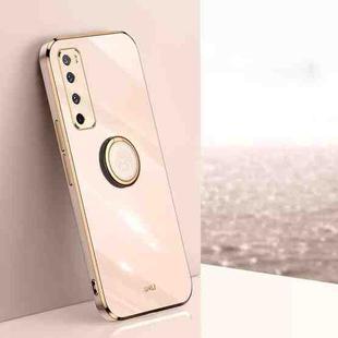 For Huawei nova 7 5G XINLI Straight 6D Plating Gold Edge TPU Shockproof Case with Ring Holder(Pink)