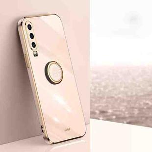 For Huawei P30 XINLI Straight 6D Plating Gold Edge TPU Shockproof Case with Ring Holder(Pink)