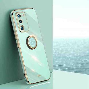 For Huawei P40 XINLI Straight 6D Plating Gold Edge TPU Shockproof Case with Ring Holder(Mint Green)
