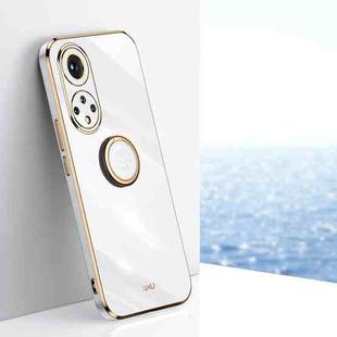 For Honor 50 Pro XINLI Straight 6D Plating Gold Edge TPU Shockproof Case with Ring Holder(White)