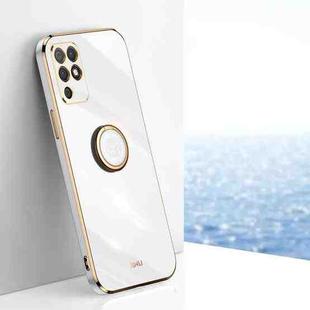 For Honor Play 5T Youth XINLI Straight 6D Plating Gold Edge TPU Shockproof Case with Ring Holder(White)