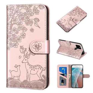 For Google Pixel 4a 5G Sika Deer Embossing Pattern Horizontal Flip PU Leather Case with Holder & Card Slot & Wallet & Photo Frame(Rose Gold)