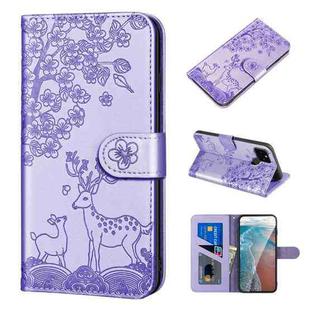 For Google Pixel 4a 5G Sika Deer Embossing Pattern Horizontal Flip PU Leather Case with Holder & Card Slot & Wallet & Photo Frame(Purple)
