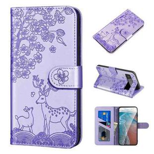 For Google Pixel 6 Sika Deer Embossing Pattern Horizontal Flip PU Leather Case with Holder & Card Slot & Wallet & Photo Frame(Purple)